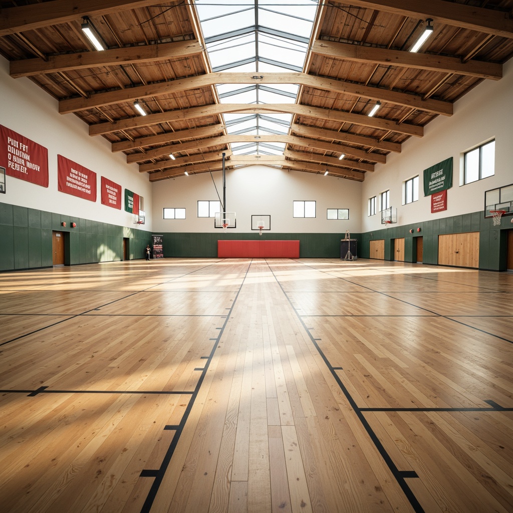 Prompt: Spacious gymnasium interior, high ceilings, clerestory windows, natural light pouring in, wooden flooring, sports equipment, basketball hoops, volleyball nets, athletic tracks, motivational quotes, modern architecture, minimalist design, bright color scheme, soft warm lighting, shallow depth of field, 3/4 composition, panoramic view, realistic textures, ambient occlusion.