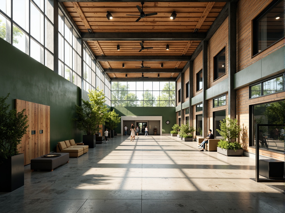 Prompt: Minimalist gymnasium interior, natural light pouring in, polished concrete floors, reclaimed wood accents, industrial metal beams, eco-friendly rubber flooring, energy-efficient LED lighting, green walls with living plants, modern minimalist equipment, sleek steel frames, recycled plastic furniture, calm color palette, abundant natural ventilation, shallow depth of field, 1/1 composition, soft warm lighting, realistic textures, ambient occlusion.