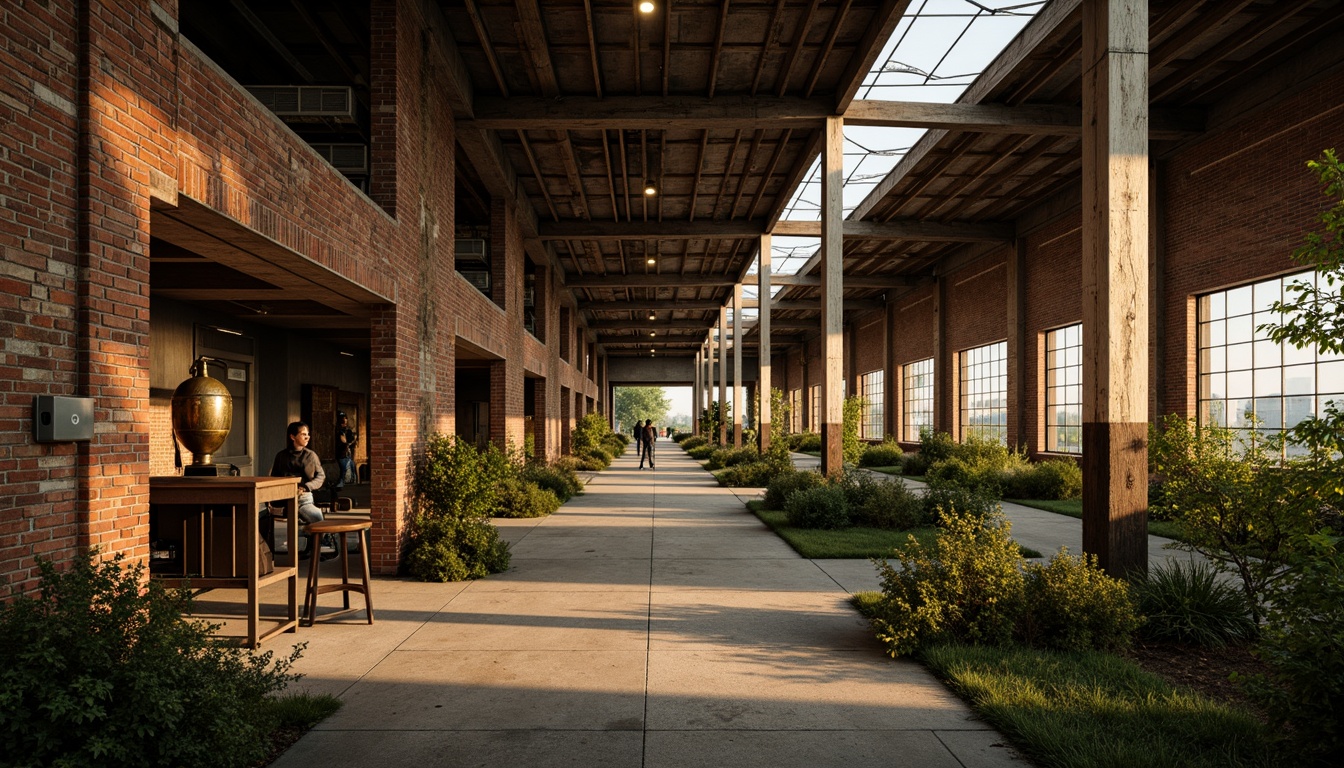 Prompt: Rustic industrial landscape, abandoned factories, distressed brick walls, corrugated metal roofs, worn wooden beams, vintage machinery, urban decay, overgrown vegetation, gritty urban atmosphere, warm golden lighting, shallow depth of field, 1/2 composition, cinematic view, realistic textures, ambient occlusion, nostalgic mood, retro-futuristic elements, exposed ductwork, concrete floors, steel columns, reclaimed wood accents, industrial chic aesthetic.