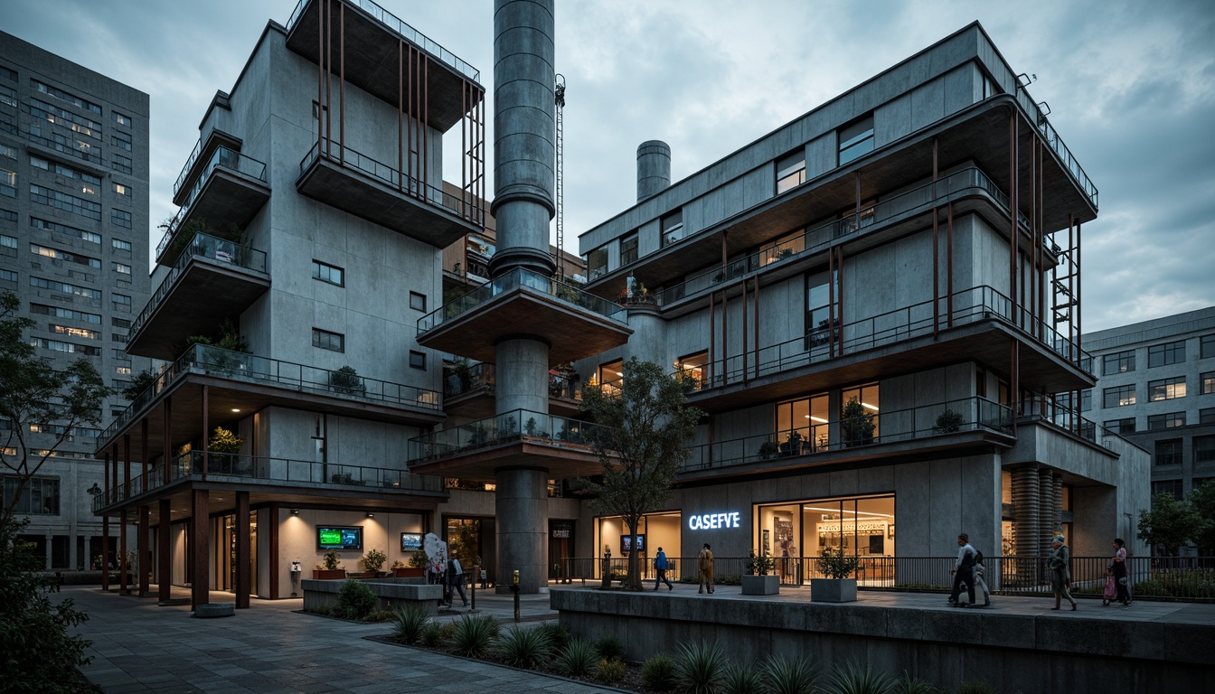 Prompt: Industrial energy plant, metallic surfaces, rusted steel beams, concrete foundations, exposed pipes, functional machinery, control panels, warning signs, neon lights, reflective glass windows, brutalist architecture, urban landscape, cloudy sky, dramatic lighting, high contrast, 1/2 composition, cinematic mood, realistic textures, ambient occlusion.