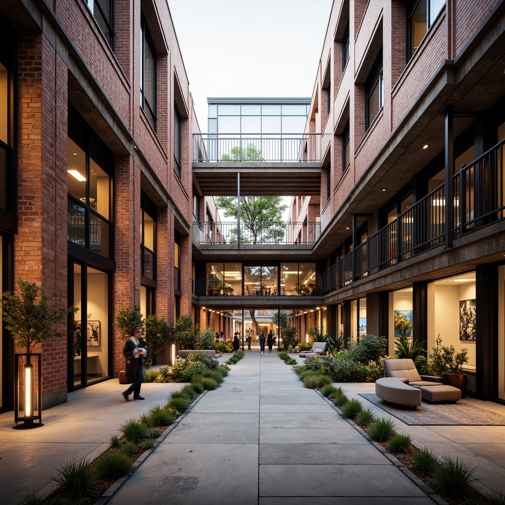 Prompt: Industrial heritage site, exposed brick buildings, rusty metal structures, reclaimed wood accents, vintage factory equipment, urban renewal, mixed-use development, adaptive reuse, modern amenities, sleek glass facades, minimalist interiors, polished concrete floors, industrial chic decor, natural light pouring in, airy open spaces, communal courtyards, pedestrian-friendly walkways, vibrant street art, eclectic neighborhood vibe, warm golden lighting, shallow depth of field, 2/3 composition, realistic textures, ambient occlusion.