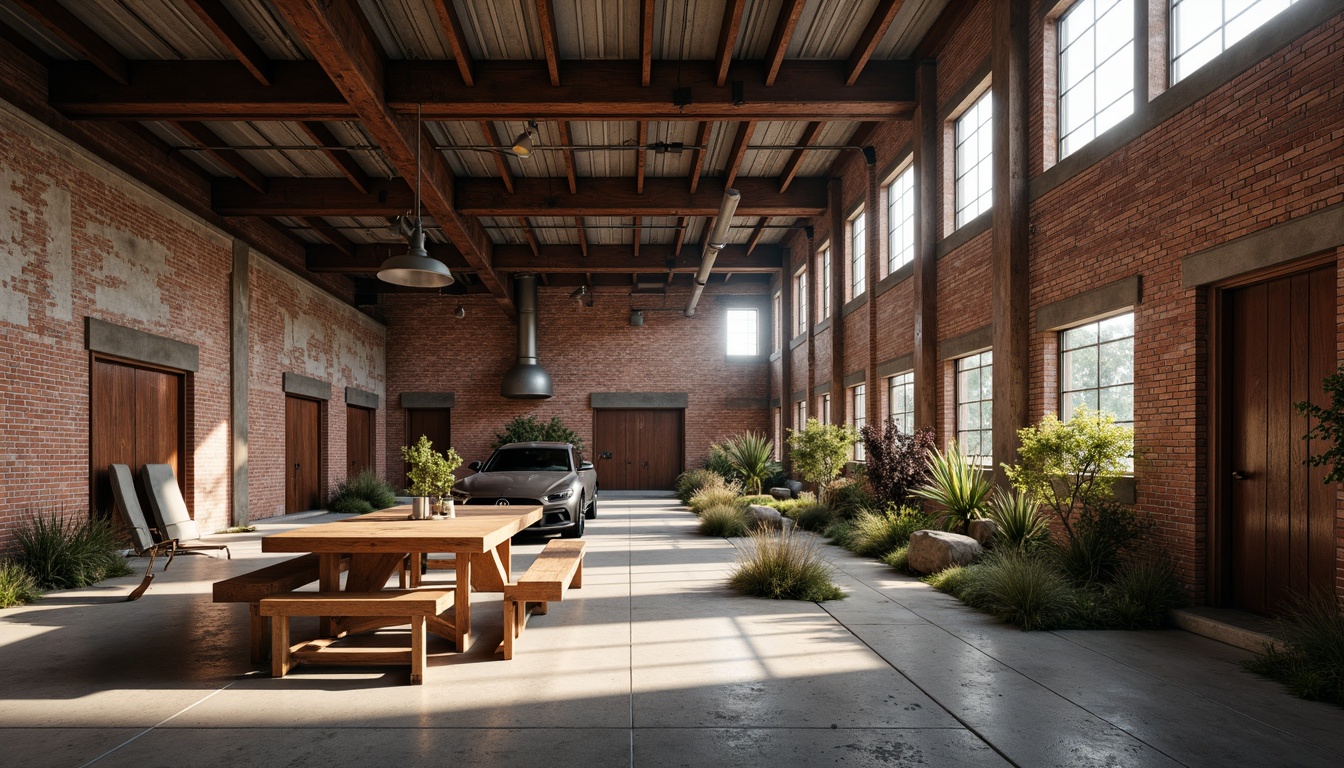 Prompt: Rustic industrial landscape, abandoned factories, worn brick walls, distressed metal roofs, reclaimed wood accents, earthy tones, natural textures, regional materials, local craftsmanship, exposed ductwork, concrete floors, steel beams, functional minimalism, industrial chic aesthetic, warm soft lighting, shallow depth of field, 1/1 composition, realistic renderings, ambient occlusion.