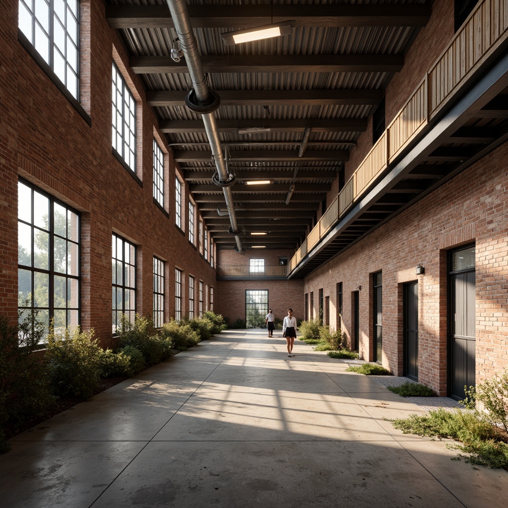 Prompt: Rustic industrial landscape, abandoned factories, worn brick walls, distressed metal roofs, reclaimed wood accents, earthy tones, natural textures, regional materials, local craftsmanship, exposed ductwork, concrete floors, steel beams, functional minimalism, industrial chic aesthetic, warm soft lighting, shallow depth of field, 1/1 composition, realistic renderings, ambient occlusion.