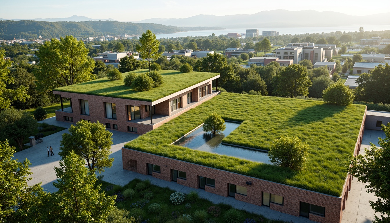 Prompt: Green roofs, lush vegetation, natural materials, earthy tones, sustainable architecture, eco-friendly design, large windows, clerestory windows, skylights, open floor plans, minimal obstruction, cross ventilation, stack effect, wind catchers, solar chimneys, breathable walls, insulation systems, thermal mass, radiant cooling, evaporative cooling, shading devices, overhangs, louvers, natural convection, air circulation, comfortable indoor climate, reduced energy consumption, carbon footprint reduction, healthy indoor environment, improved air quality.