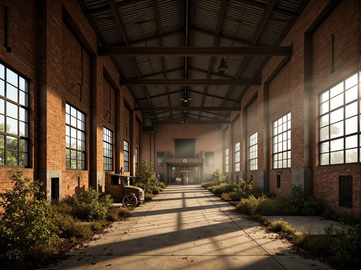 Prompt: Rustic industrial landscape, abandoned factories, distressed brick walls, corrugated metal roofs, worn wooden beams, vintage machinery, urban decay, overgrown vegetation, gritty urban atmosphere, warm golden lighting, shallow depth of field, 1/2 composition, cinematic view, realistic textures, ambient occlusion, nostalgic mood, retro-futuristic elements, exposed ductwork, concrete floors, steel columns, reclaimed wood accents, industrial chic aesthetic.