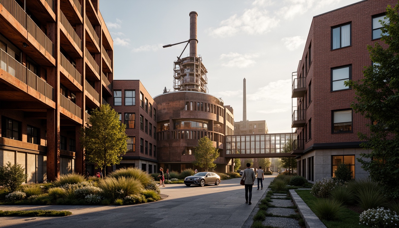 Prompt: Industrial heritage site, exposed brick buildings, rusty metal structures, reclaimed wood accents, vintage factory equipment, urban renewal, mixed-use development, adaptive reuse, modern amenities, sleek glass facades, corten steel cladding, brutalist architecture, post-industrial landscape, overgrown vegetation, abandoned machinery, nostalgic atmosphere, warm golden lighting, shallow depth of field, 2/3 composition, realistic textures, ambient occlusion.