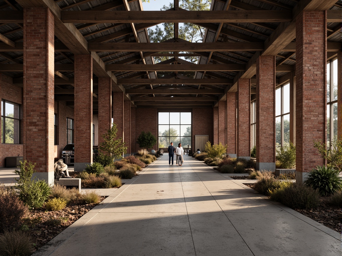 Prompt: Rustic industrial landscape, abandoned factories, worn brick walls, distressed metal roofs, reclaimed wood accents, earthy tones, natural textures, regional materials, local craftsmanship, exposed ductwork, concrete floors, steel beams, functional minimalism, industrial chic aesthetic, warm soft lighting, shallow depth of field, 1/1 composition, realistic renderings, ambient occlusion.