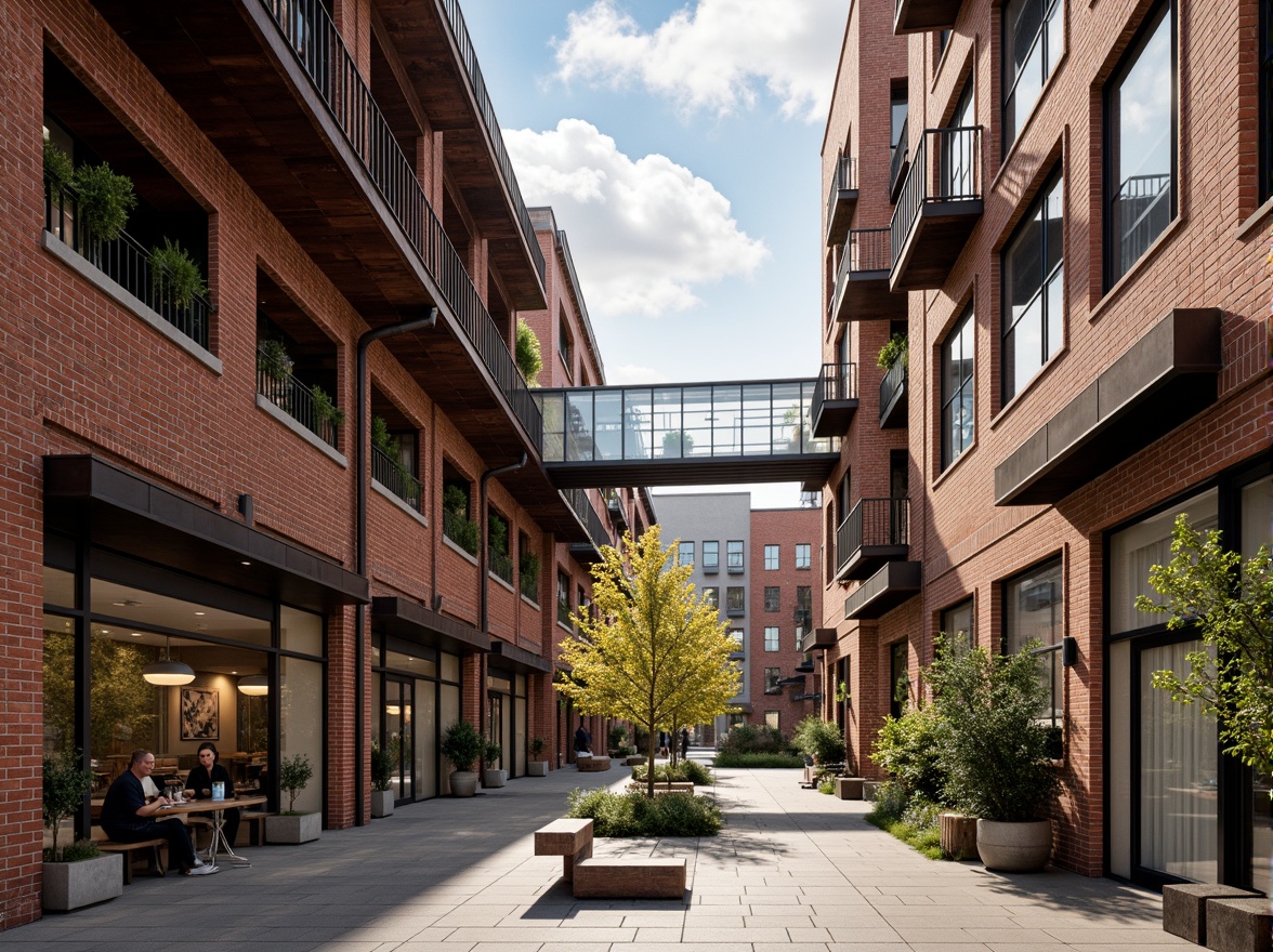 Prompt: Industrial heritage site, exposed brick buildings, rusty metal structures, reclaimed wood accents, vintage factory equipment, urban renewal, mixed-use development, adaptive reuse, modern amenities, sleek glass facades, minimalist interiors, polished concrete floors, industrial chic decor, natural light pouring in, airy open spaces, communal courtyards, pedestrian-friendly walkways, vibrant street art, eclectic neighborhood vibe, warm golden lighting, shallow depth of field, 2/3 composition, realistic textures, ambient occlusion.