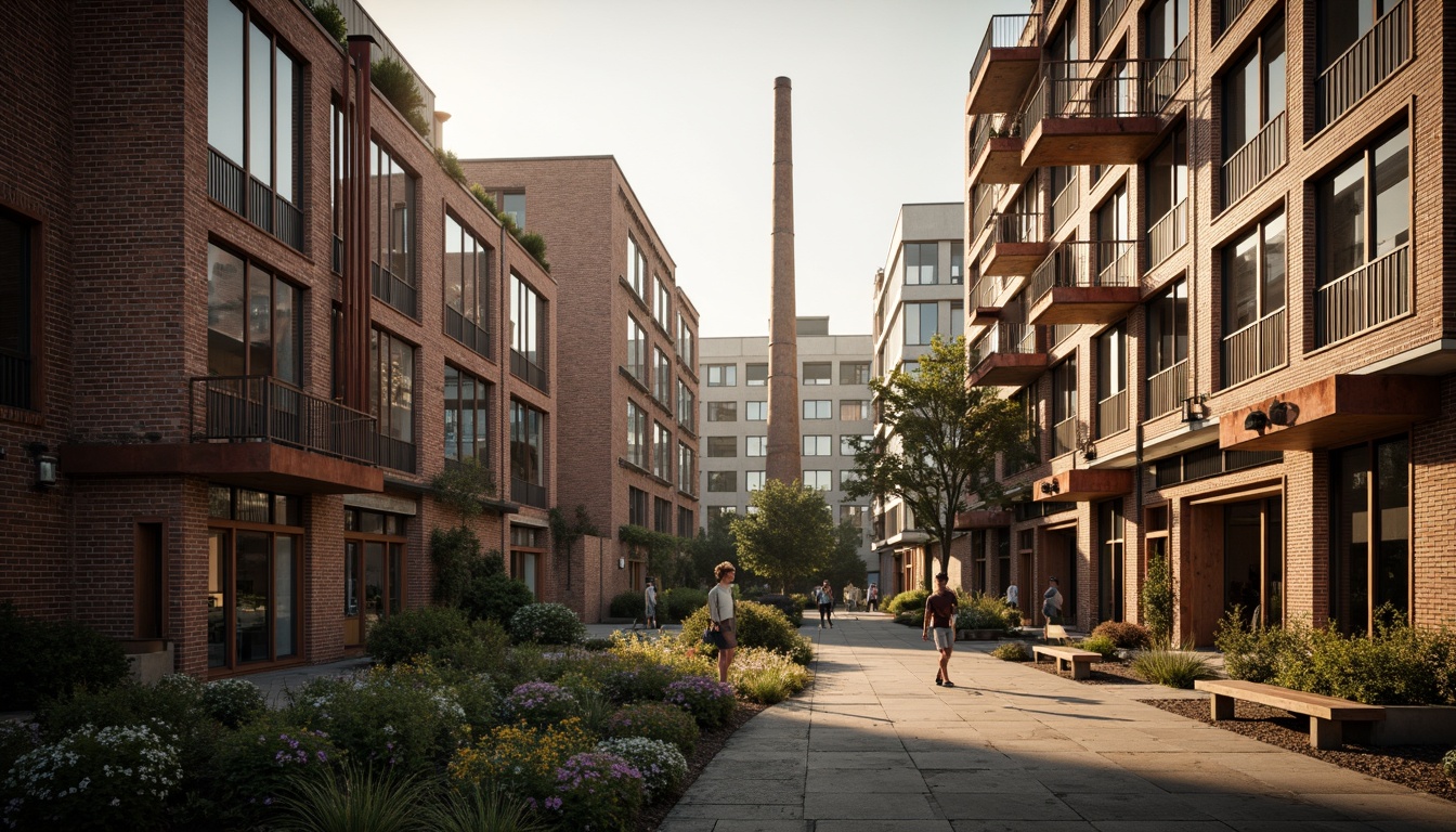 Prompt: Industrial heritage site, exposed brick buildings, rusty metal structures, reclaimed wood accents, vintage factory equipment, urban renewal, mixed-use development, adaptive reuse, modern amenities, sleek glass facades, corten steel cladding, brutalist architecture, post-industrial landscape, overgrown vegetation, abandoned machinery, nostalgic atmosphere, warm golden lighting, shallow depth of field, 2/3 composition, realistic textures, ambient occlusion.