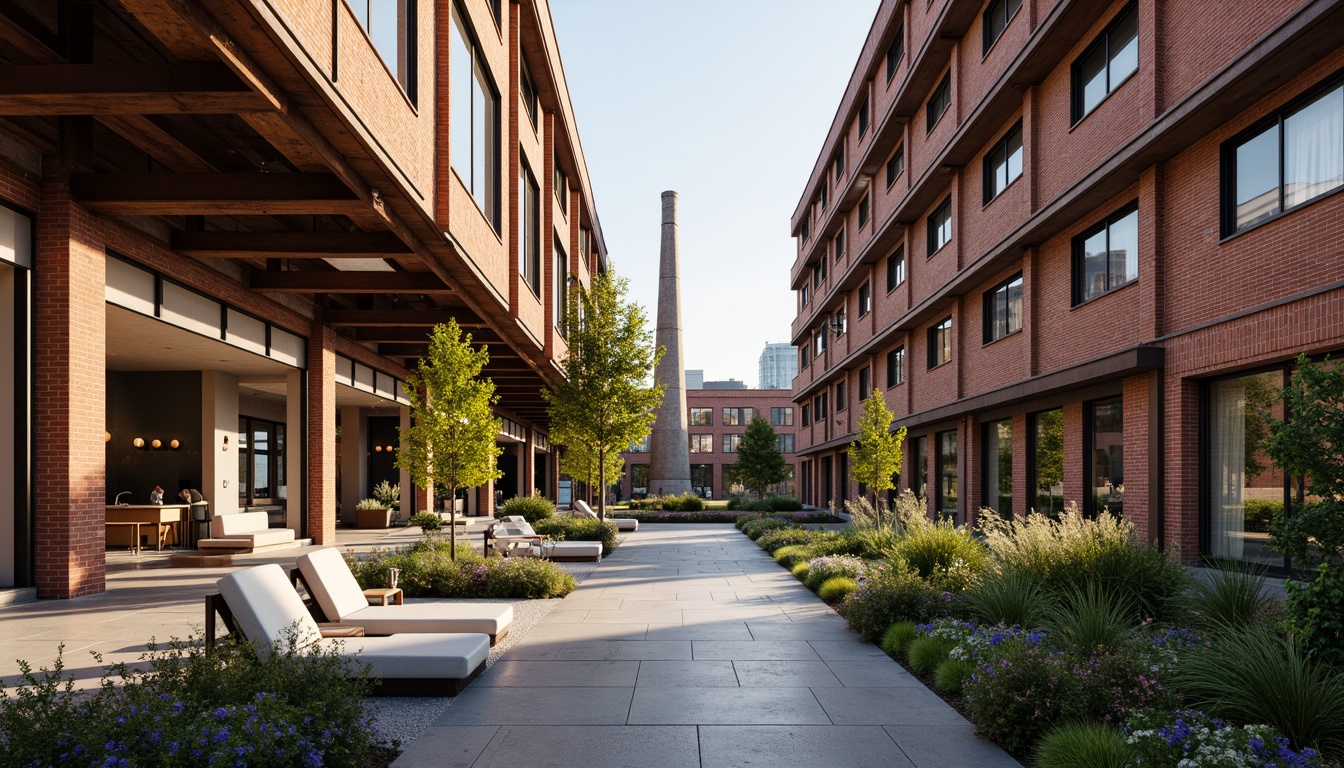 Prompt: Industrial heritage site, exposed brick buildings, rusty metal structures, reclaimed wood accents, vintage factory equipment, urban renewal, mixed-use development, adaptive reuse, modern amenities, sleek glass facades, minimalist interiors, polished concrete floors, industrial chic decor, natural light pouring in, airy open spaces, communal courtyards, pedestrian-friendly walkways, vibrant street art, eclectic neighborhood vibe, warm golden lighting, shallow depth of field, 2/3 composition, realistic textures, ambient occlusion.