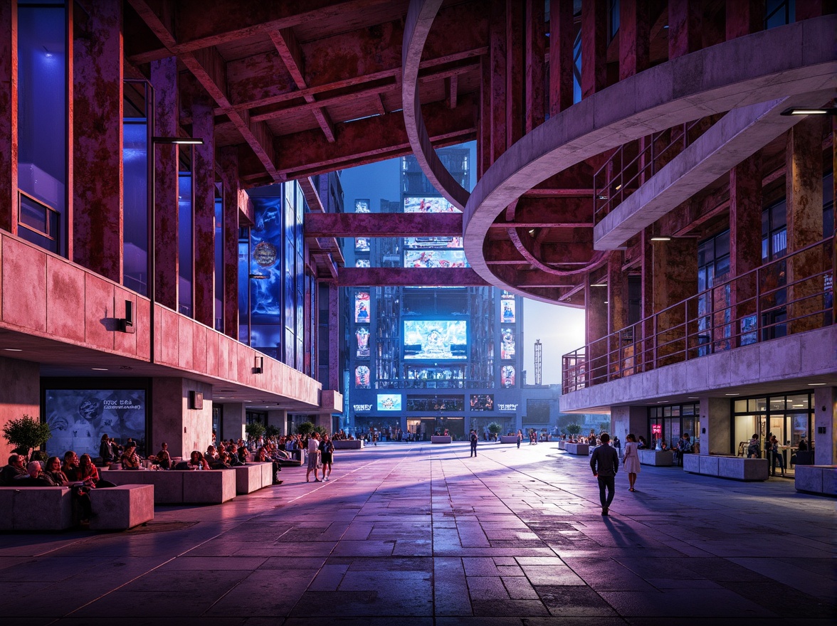 Prompt: Vibrant stadium, expressionist architecture, bold concrete structures, rough stone walls, rusty metal beams, distressed wood accents, dynamic curved lines, abstract geometric patterns, bright neon lights, electric atmosphere, intense shadows, high-contrast colors, dramatic spotlights, cinematic composition, 1/2 camera angle, shallow depth of field, realistic textures, ambient occlusion.