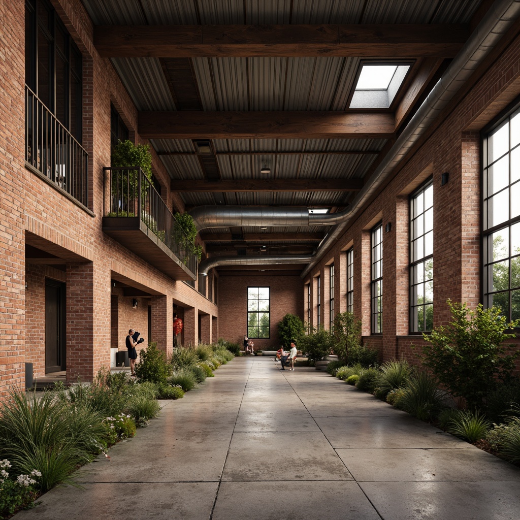 Prompt: Rustic industrial landscape, abandoned factories, worn brick walls, distressed metal roofs, reclaimed wood accents, earthy tones, natural textures, regional materials, local craftsmanship, exposed ductwork, concrete floors, steel beams, functional minimalism, industrial chic aesthetic, warm soft lighting, shallow depth of field, 1/1 composition, realistic renderings, ambient occlusion.