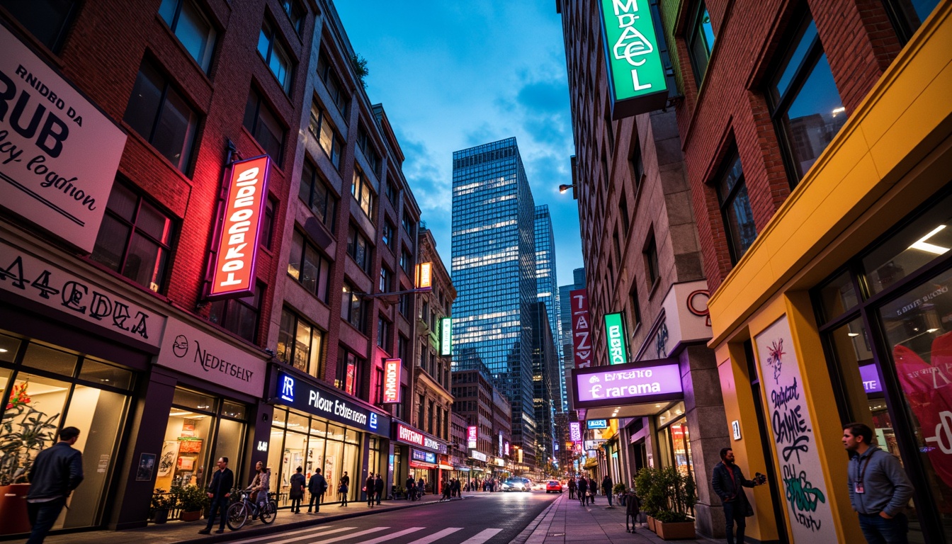 Prompt: Vibrant cityscape, neon lights, bold street art, urban graffiti, eclectic color palette, contrasting textures, industrial chic architecture, exposed brick walls, metallic accents, LED installations, futuristic skyscrapers, bustling streets, dynamic pedestrian traffic, warm golden lighting, shallow depth of field, 1/1 composition, cinematic view, realistic reflections, ambient occlusion.