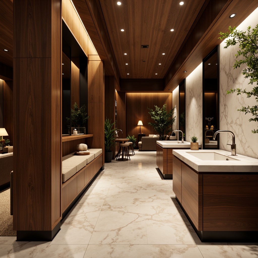 Prompt: Luxurious interior space, rich wood accents, smooth marble countertops, velvety soft upholstery, metallic chrome fixtures, matte black frames, natural stone walls, ambient warm lighting, shallow depth of field, 1/1 composition, realistic textures, subtle reflections.