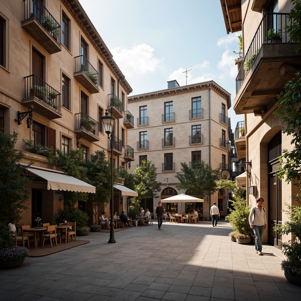 Prompt: Rustic market square, vintage street lamps, ornate ironwork, distressed stone walls, curved balconies, wooden shutters, flower-filled window boxes, soft warm lighting, shallow depth of field, 3/4 composition, panoramic view, realistic textures, ambient occlusion, romantic European-inspired architecture, intricate stonework, decorative cornices, grand entranceways, ornate doorways, elegant fountains, lush greenery, vibrant flowers, charming cafes, quaint shops, bustling market atmosphere.