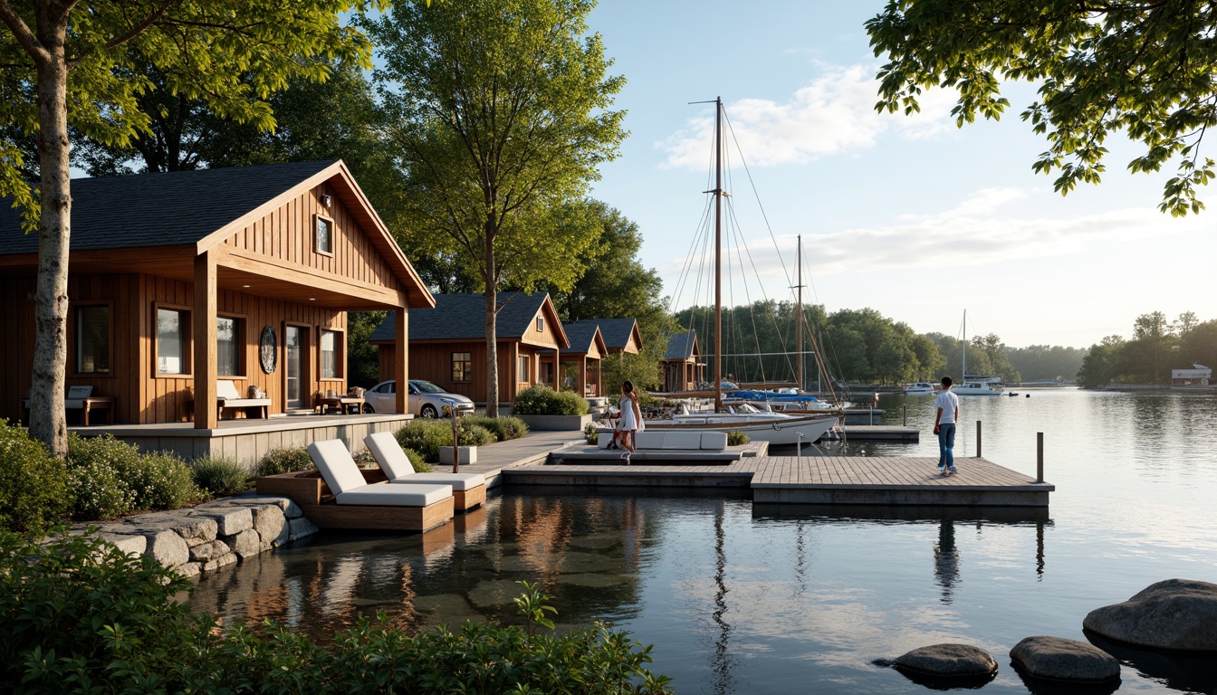 Prompt: Waterfront location, serene lake views, wooden dock, sailboats, classic boathouse architecture, rustic wooden facades, ornate metal decorations, vintage nautical elements, distressed wood textures, earthy color palette, natural stone foundations, lush greenery, overhanging trees, warm sunny day, soft diffused lighting, shallow depth of field, 1/2 composition, realistic reflections, ambient occlusion.