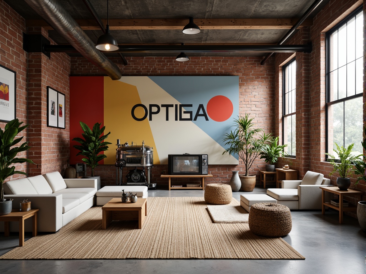 Prompt: Industrial background, exposed brick walls, raw concrete floors, metal beams, minimalist decor, functional furniture, primary color accents, geometric patterns, bold typography, natural textiles, woven baskets, handmade ceramics, distressed wood, vintage machinery, urban atmosphere, soft diffused lighting, shallow depth of field, 1/1 composition, realistic materials, ambient occlusion.