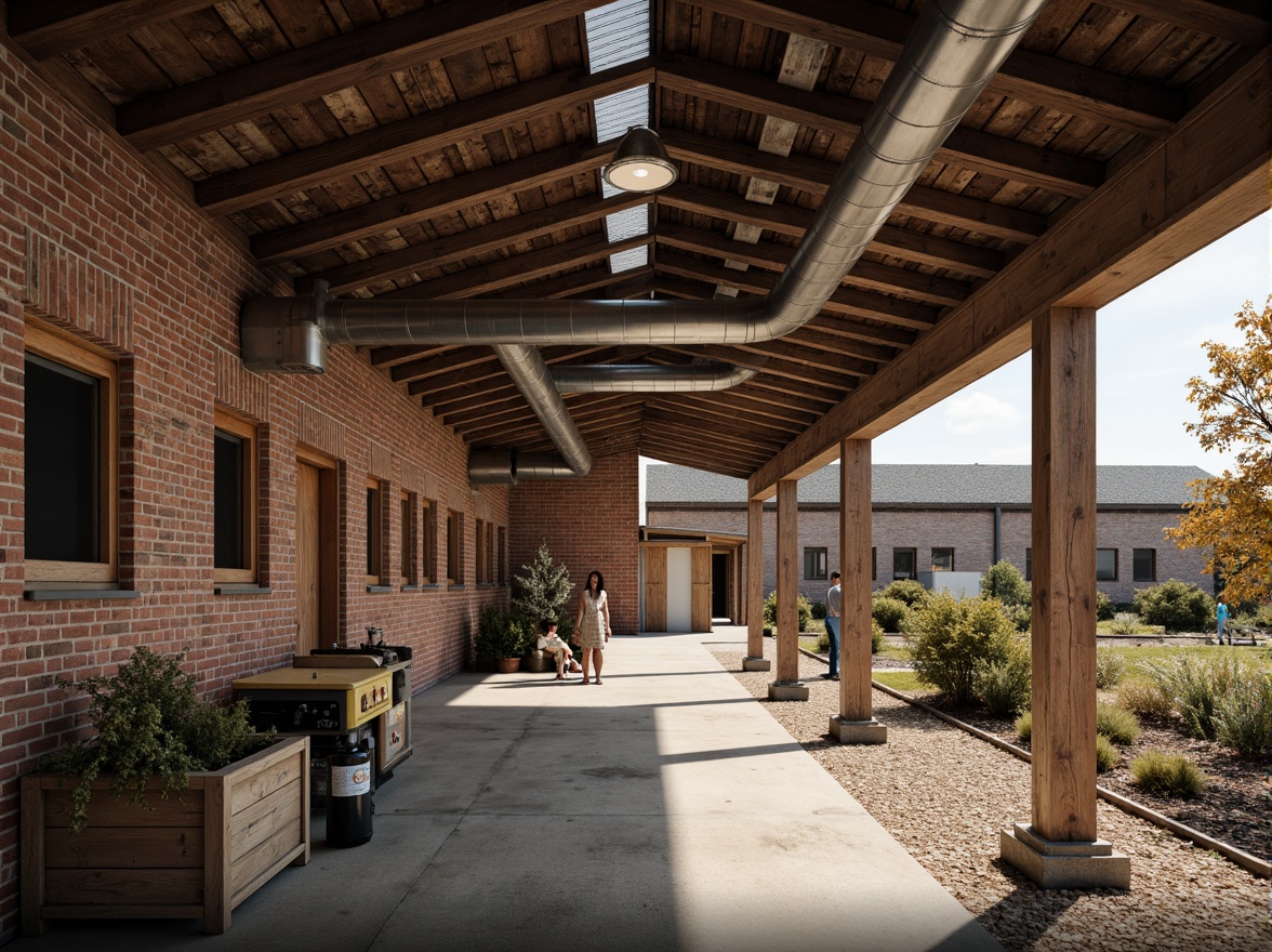 Prompt: Rustic industrial landscape, abandoned factories, worn brick walls, distressed metal roofs, reclaimed wood accents, earthy tones, natural textures, regional materials, local craftsmanship, exposed ductwork, concrete floors, steel beams, functional minimalism, industrial chic aesthetic, warm soft lighting, shallow depth of field, 1/1 composition, realistic renderings, ambient occlusion.