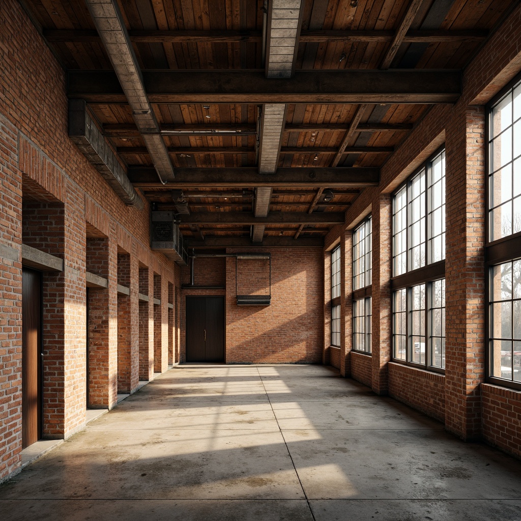 Prompt: Rustic industrial landscape, abandoned factories, worn brick walls, distressed metal roofs, reclaimed wood accents, earthy tones, natural textures, regional materials, local craftsmanship, exposed ductwork, concrete floors, steel beams, functional minimalism, industrial chic aesthetic, warm soft lighting, shallow depth of field, 1/1 composition, realistic renderings, ambient occlusion.