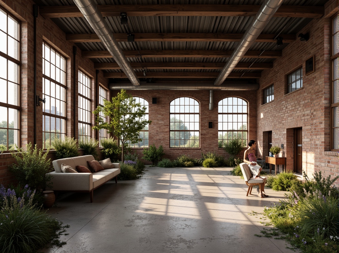 Prompt: Rustic industrial landscape, abandoned factories, worn brick walls, distressed metal roofs, reclaimed wood accents, earthy tones, natural textures, regional materials, local craftsmanship, exposed ductwork, concrete floors, steel beams, functional minimalism, industrial chic aesthetic, warm soft lighting, shallow depth of field, 1/1 composition, realistic renderings, ambient occlusion.