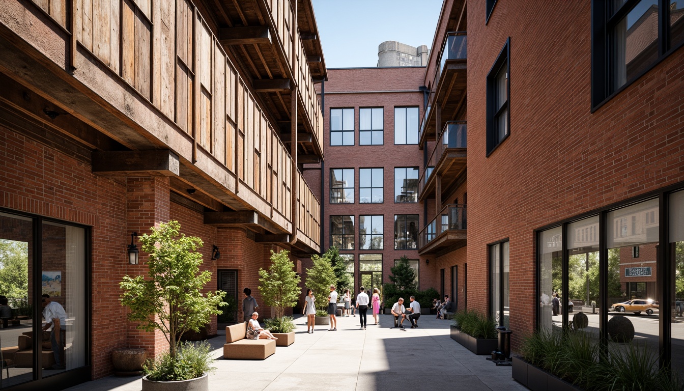 Prompt: Industrial heritage site, exposed brick buildings, rusty metal structures, reclaimed wood accents, vintage factory equipment, urban renewal, mixed-use development, adaptive reuse, modern amenities, sleek glass facades, minimalist interiors, polished concrete floors, industrial chic decor, natural light pouring in, airy open spaces, communal courtyards, pedestrian-friendly walkways, vibrant street art, eclectic neighborhood vibe, warm golden lighting, shallow depth of field, 2/3 composition, realistic textures, ambient occlusion.