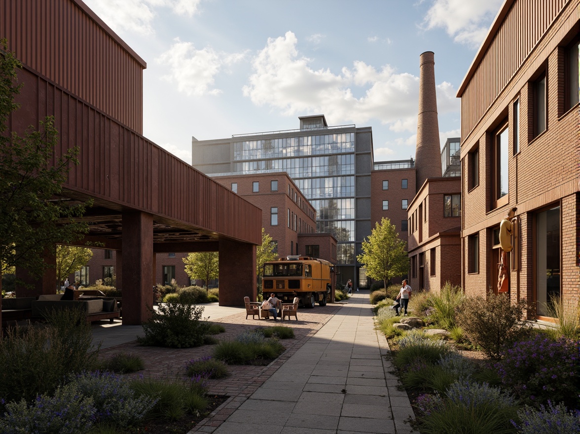 Prompt: Industrial heritage site, exposed brick buildings, rusty metal structures, reclaimed wood accents, vintage factory equipment, urban renewal, mixed-use development, adaptive reuse, modern amenities, sleek glass facades, corten steel cladding, brutalist architecture, post-industrial landscape, overgrown vegetation, abandoned machinery, nostalgic atmosphere, warm golden lighting, shallow depth of field, 2/3 composition, realistic textures, ambient occlusion.