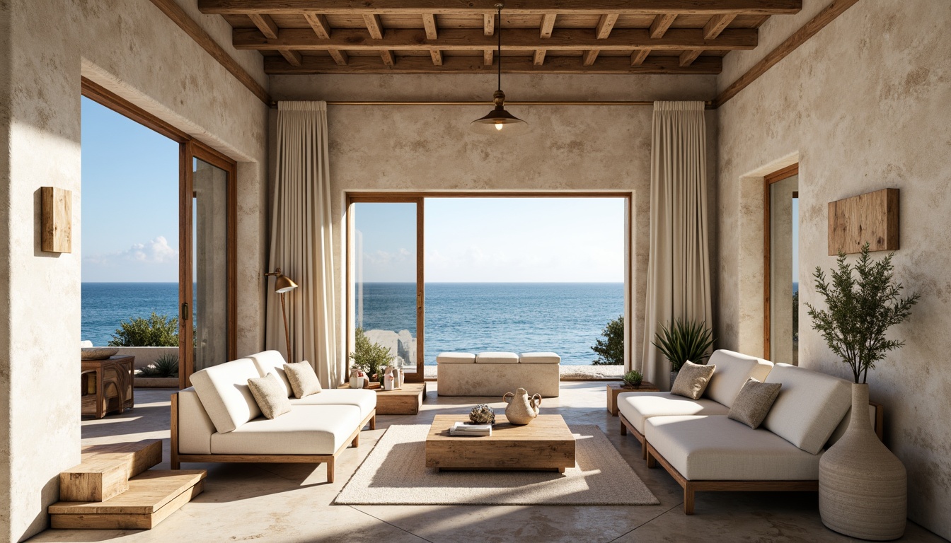 Prompt: Coastal villa, oceanfront views, salty air, sea spray, rustic stonework, weathered wood accents, distressed finishes, textured plaster walls, soft pastel hues, calming color palette, natural materials, earthy tones, organic forms, curved lines, beach-inspired decor, driftwood furniture, woven textiles, nautical accents, warm sunny day, soft diffused lighting, shallow depth of field, 1/1 composition, realistic textures, ambient occlusion.