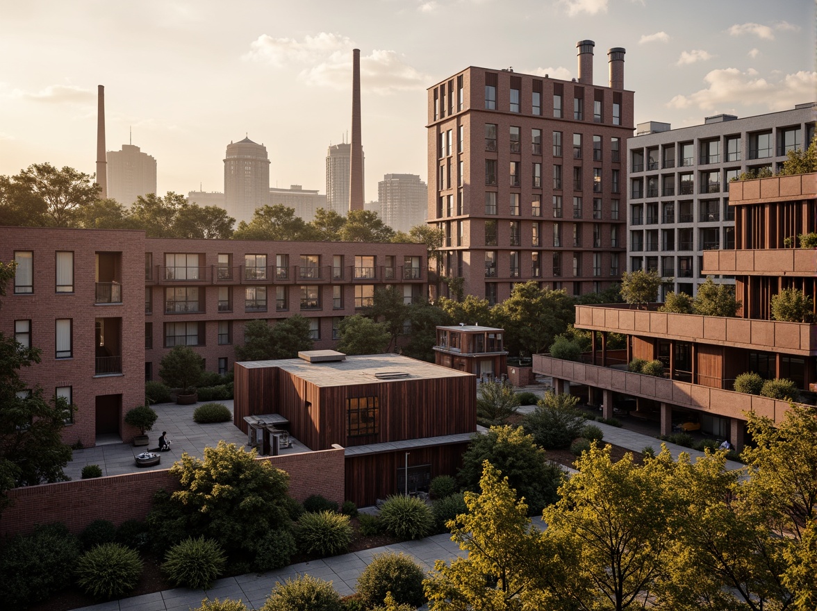 Prompt: Industrial heritage site, exposed brick buildings, rusty metal structures, reclaimed wood accents, vintage factory equipment, urban renewal, mixed-use development, adaptive reuse, modern amenities, sleek glass facades, corten steel cladding, brutalist architecture, post-industrial landscape, overgrown vegetation, abandoned machinery, nostalgic atmosphere, warm golden lighting, shallow depth of field, 2/3 composition, realistic textures, ambient occlusion.