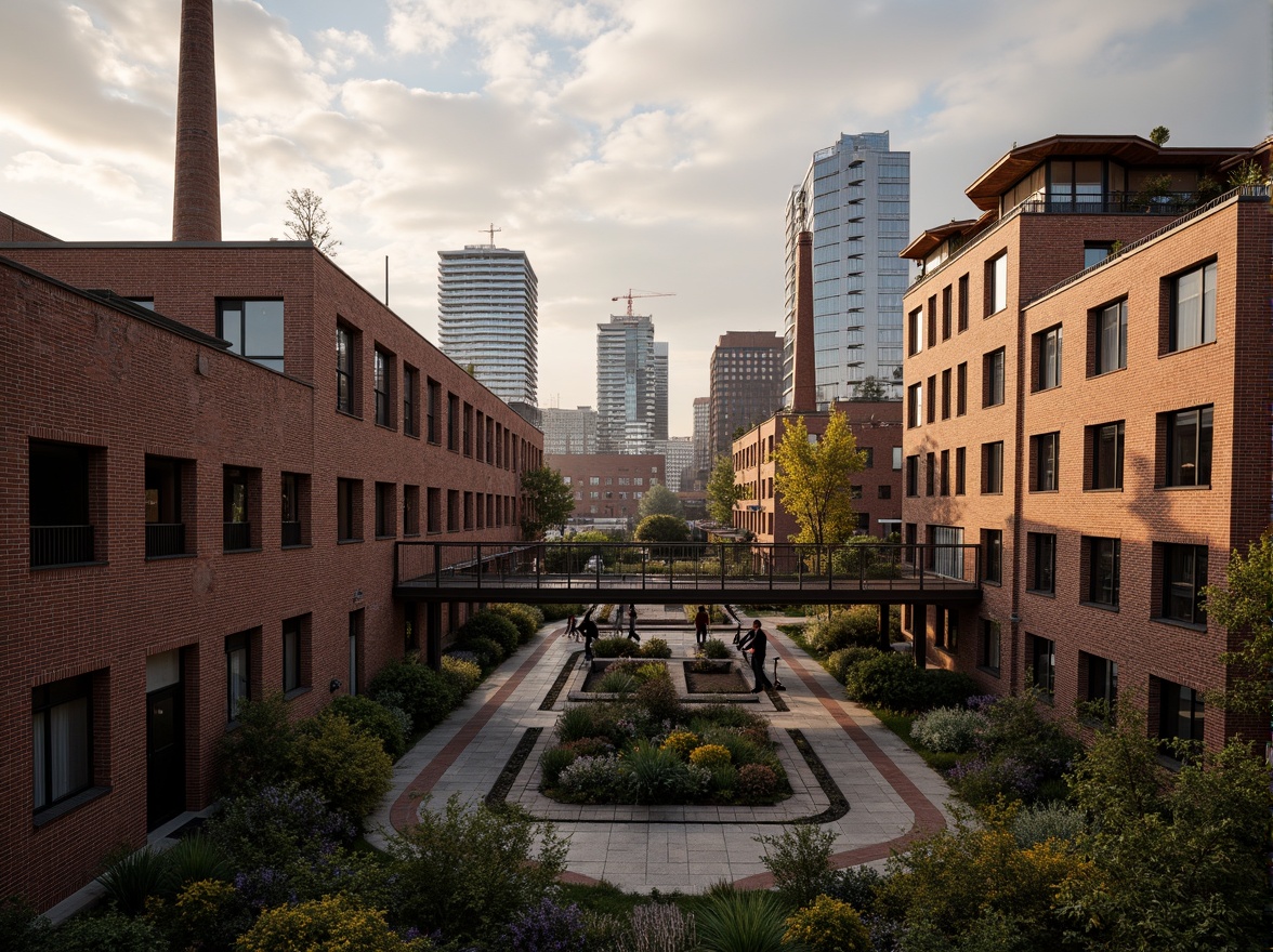 Prompt: Industrial heritage site, exposed brick buildings, rusty metal structures, reclaimed wood accents, vintage factory equipment, urban renewal, mixed-use development, adaptive reuse, modern amenities, sleek glass facades, corten steel cladding, brutalist architecture, post-industrial landscape, overgrown vegetation, abandoned machinery, nostalgic atmosphere, warm golden lighting, shallow depth of field, 2/3 composition, realistic textures, ambient occlusion.