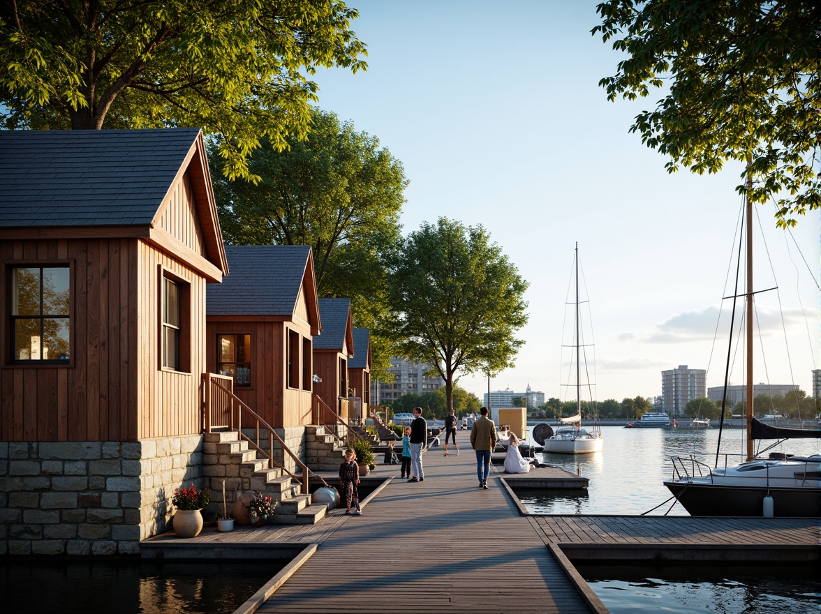 Prompt: Waterfront location, serene lake views, wooden dock, sailboats, classic boathouse architecture, rustic wooden facades, ornate metal decorations, vintage nautical elements, distressed wood textures, earthy color palette, natural stone foundations, lush greenery, overhanging trees, warm sunny day, soft diffused lighting, shallow depth of field, 1/2 composition, realistic reflections, ambient occlusion.