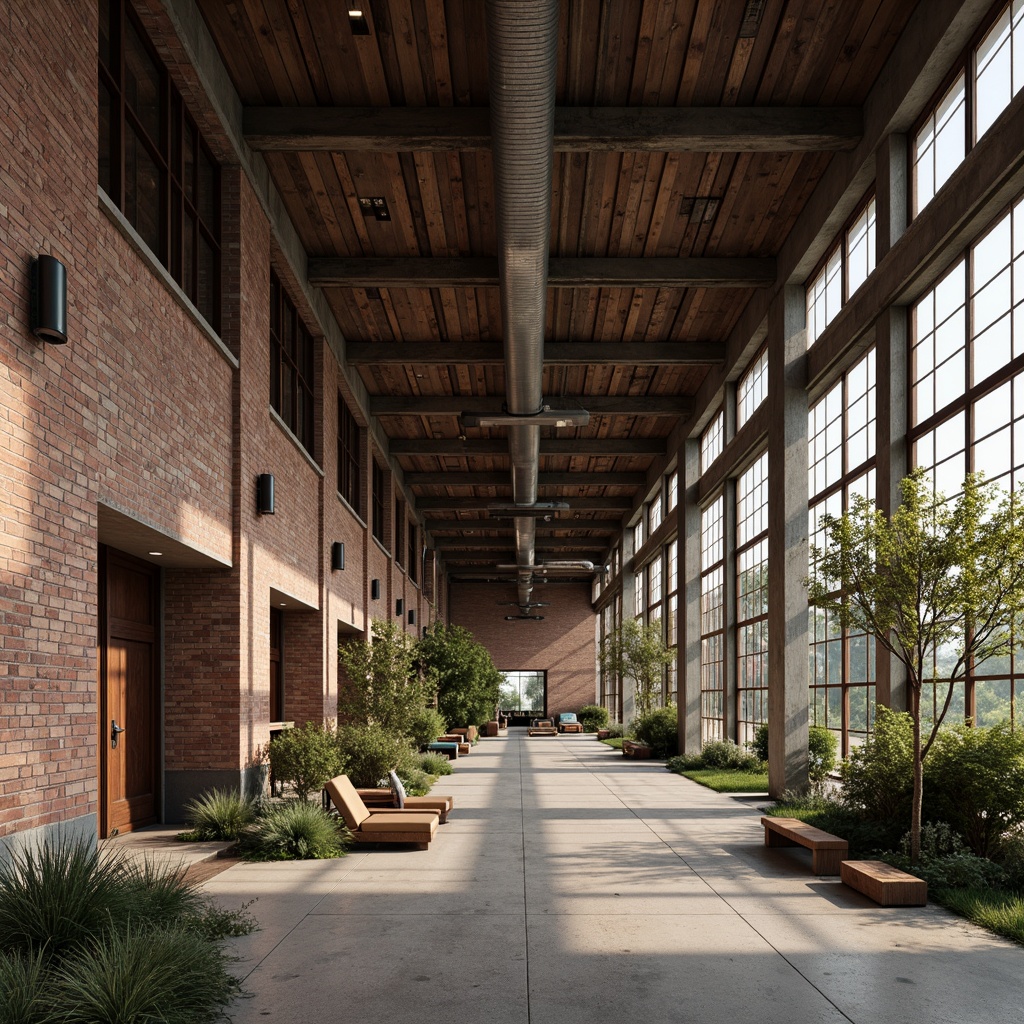 Prompt: Rustic industrial landscape, abandoned factories, worn brick walls, distressed metal roofs, reclaimed wood accents, earthy tones, natural textures, regional materials, local craftsmanship, exposed ductwork, concrete floors, steel beams, functional minimalism, industrial chic aesthetic, warm soft lighting, shallow depth of field, 1/1 composition, realistic renderings, ambient occlusion.