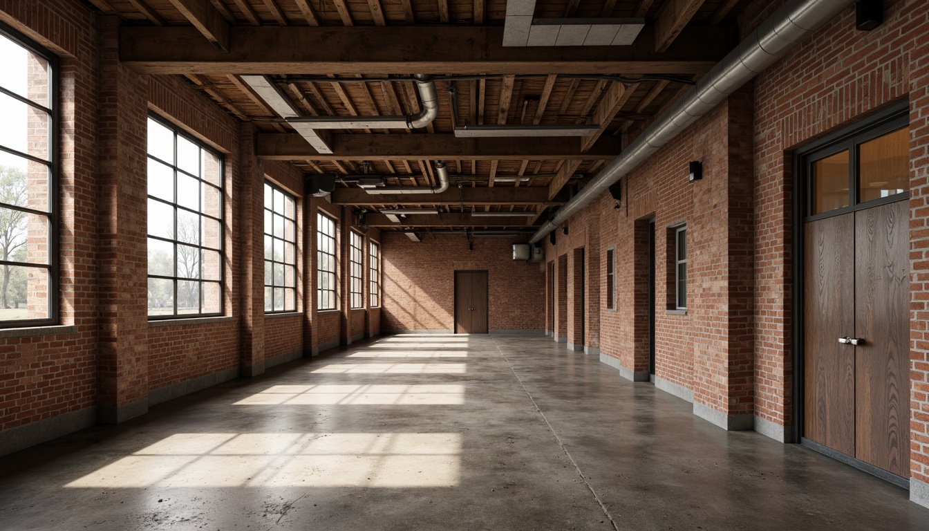 Prompt: Rustic industrial landscape, abandoned factories, worn brick walls, distressed metal roofs, reclaimed wood accents, earthy tones, natural textures, regional materials, local craftsmanship, exposed ductwork, concrete floors, steel beams, functional minimalism, industrial chic aesthetic, warm soft lighting, shallow depth of field, 1/1 composition, realistic renderings, ambient occlusion.