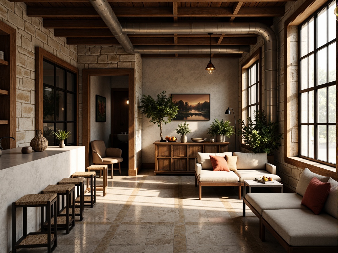 Prompt: Rustic wooden accents, smooth marble countertops, rough-hewn stone walls, velvety soft upholstery, metallic industrial pipes, distressed vintage furniture, luxurious silk fabrics, natural woven baskets, earthy terracotta pots, sleek glass surfaces, matte black metal frames, warm golden lighting, shallow depth of field, 1/1 composition, realistic textures, ambient occlusion.