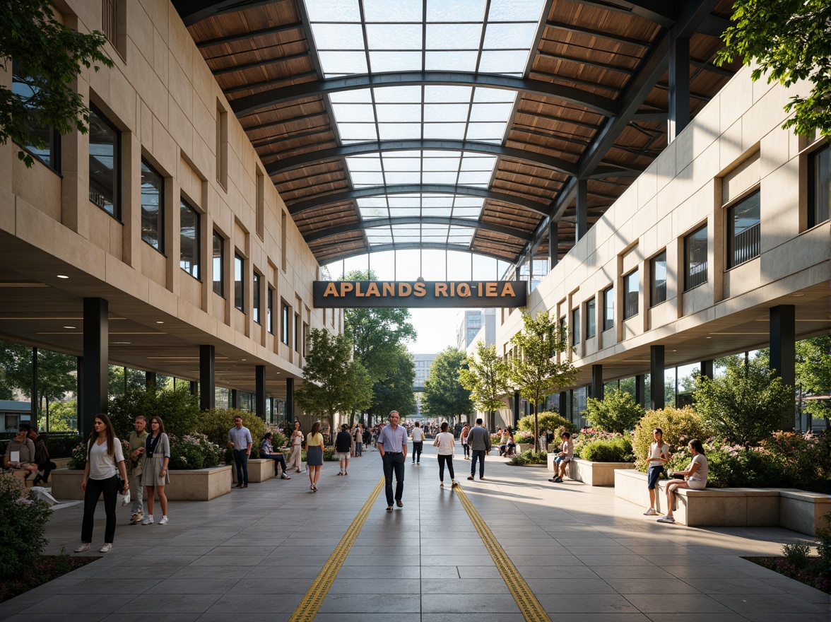 Prompt: Vibrant tram station, bustling urban hub, modern architecture, sleek glass roofs, natural stone flooring, green walls, urban gardens, public art installations, interactive exhibits, community boards, cozy seating areas, warm lighting, shallow depth of field, 3/4 composition, panoramic view, realistic textures, ambient occlusion.