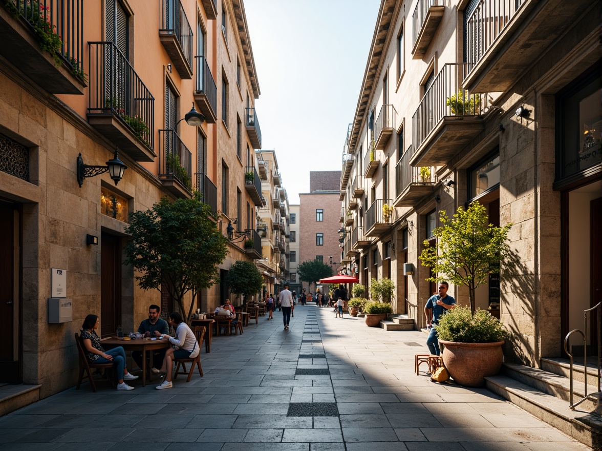 Prompt: Rustic market square, vintage street lamps, ornate ironwork, distressed stone walls, curved balconies, wooden shutters, flower-filled window boxes, soft warm lighting, shallow depth of field, 3/4 composition, panoramic view, realistic textures, ambient occlusion, romantic European-inspired architecture, intricate stonework, decorative cornices, grand entranceways, ornate doorways, elegant arches, vibrant colorful awnings, lively street performers, bustling market atmosphere.