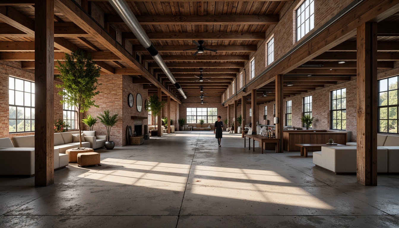 Prompt: Rustic industrial landscape, abandoned factories, worn brick walls, distressed metal roofs, reclaimed wood accents, earthy tones, natural textures, regional materials, local craftsmanship, exposed ductwork, concrete floors, steel beams, functional minimalism, industrial chic aesthetic, warm soft lighting, shallow depth of field, 1/1 composition, realistic renderings, ambient occlusion.