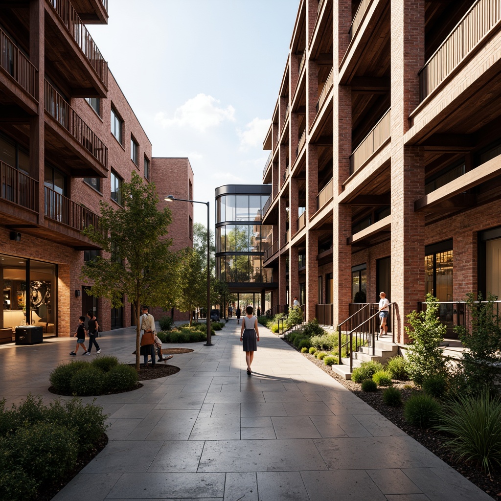 Prompt: Industrial heritage site, exposed brick buildings, rusty metal structures, reclaimed wood accents, vintage factory equipment, urban renewal, mixed-use development, adaptive reuse, modern amenities, sleek glass facades, minimalist interiors, polished concrete floors, industrial chic decor, natural light pouring in, airy open spaces, communal courtyards, pedestrian-friendly walkways, vibrant street art, eclectic neighborhood vibe, warm golden lighting, shallow depth of field, 2/3 composition, realistic textures, ambient occlusion.