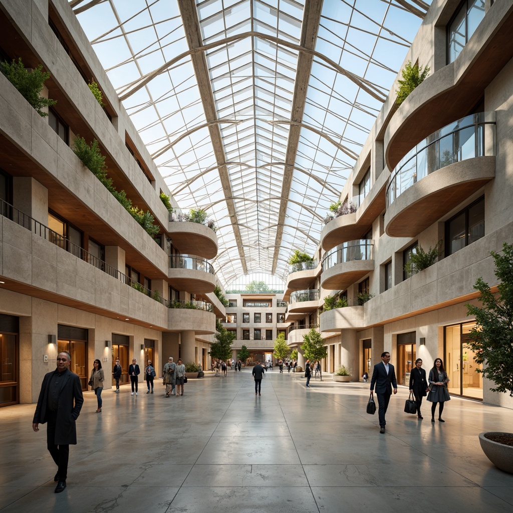 Prompt: Vibrant cultural center, grand atrium, high ceilings, clerestory windows, skylights, transparent roofs, minimalist interior design, polished concrete floors, reflective surfaces, open floor plans, flexible exhibition spaces, natural stone walls, wooden accents, warm color schemes, soft diffused lighting, 1/1 composition, shallow depth of field, panoramic view, realistic textures, ambient occlusion.