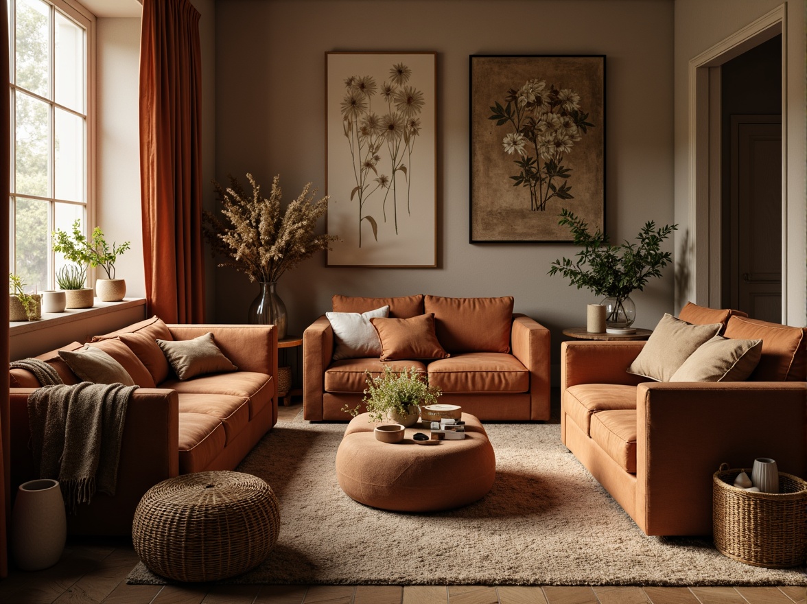 Prompt: Velvety soft couches, luxurious silk fabrics, rugged woven baskets, smooth leather armchairs, distressed denim textures, chunky knit blankets, lustrous satin drapes, matte cotton upholstery, intricate embroidery patterns, subtle sheen finishes, natural linen weaves, tactile experience, cozy atmosphere, warm golden lighting, shallow depth of field, 1/1 composition, realistic fabric simulations.