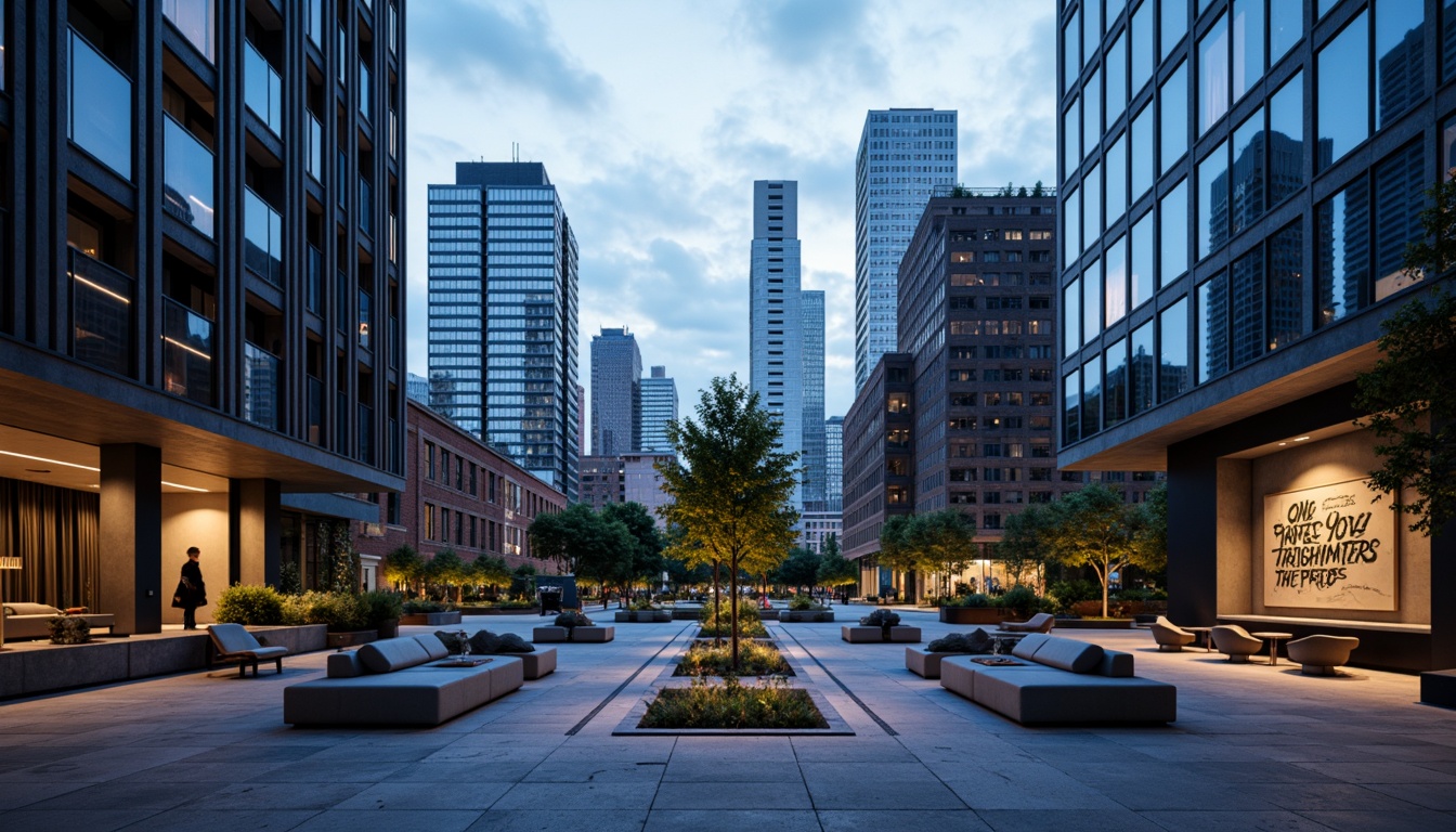 Prompt: Navy blue accents, sleek modern buildings, glass facades, steel frames, minimalist design, urban cityscape, cloudy grey sky, dramatic shadows, warm golden lighting, shallow depth of field, 1/1 composition, realistic reflections, ambient occlusion, luxurious materials, sophisticated textures, contemporary furniture, abstract art pieces, geometric patterns, bold typography.