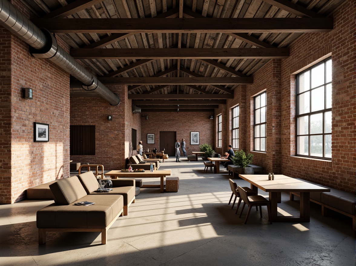 Prompt: Rustic industrial landscape, abandoned factories, worn brick walls, distressed metal roofs, reclaimed wood accents, earthy tones, natural textures, regional materials, local craftsmanship, exposed ductwork, concrete floors, steel beams, functional minimalism, industrial chic aesthetic, warm soft lighting, shallow depth of field, 1/1 composition, realistic renderings, ambient occlusion.