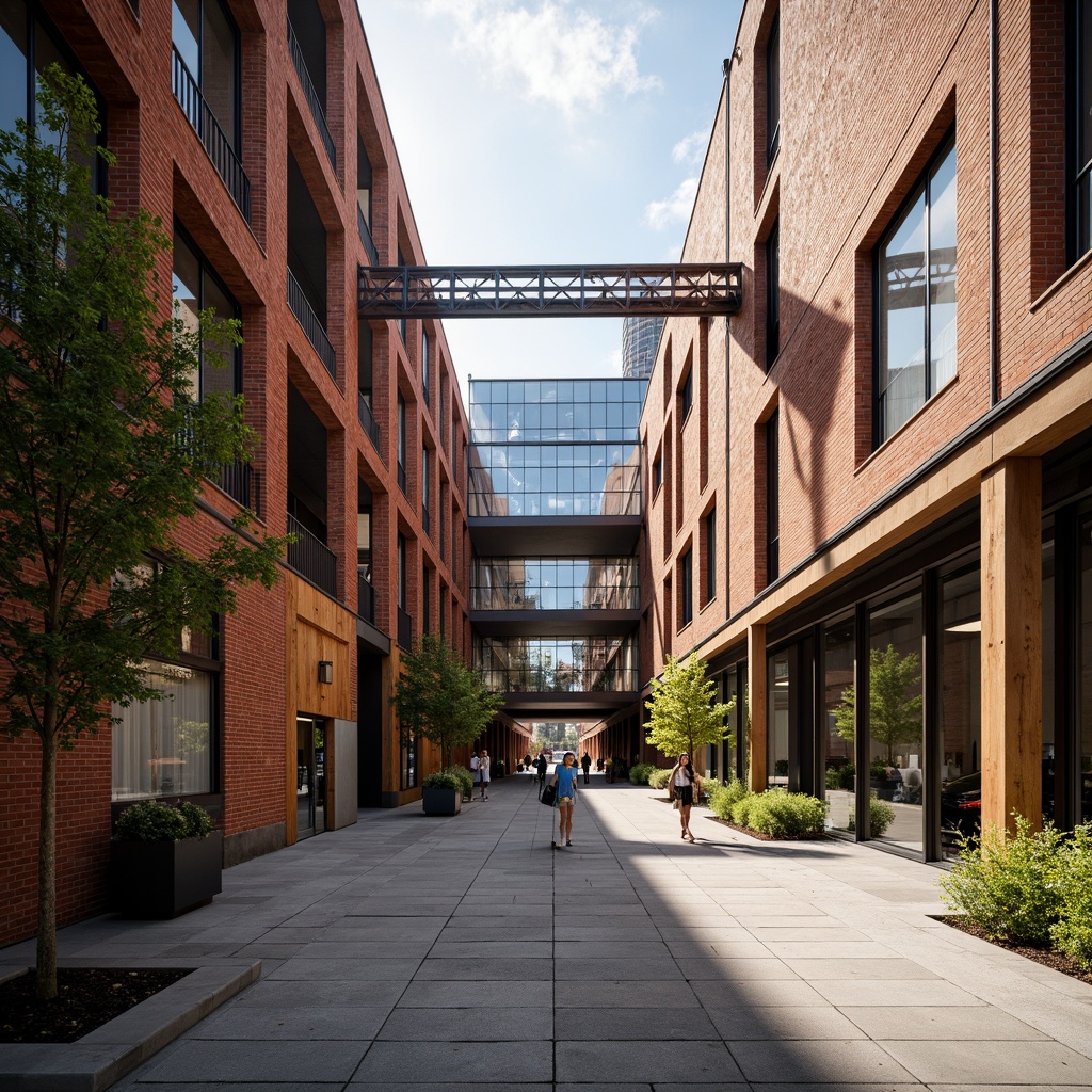 Prompt: Industrial heritage site, exposed brick buildings, rusty metal structures, reclaimed wood accents, vintage factory equipment, urban renewal, mixed-use development, adaptive reuse, modern amenities, sleek glass facades, minimalist interiors, polished concrete floors, industrial chic decor, natural light pouring in, airy open spaces, communal courtyards, pedestrian-friendly walkways, vibrant street art, eclectic neighborhood vibe, warm golden lighting, shallow depth of field, 2/3 composition, realistic textures, ambient occlusion.