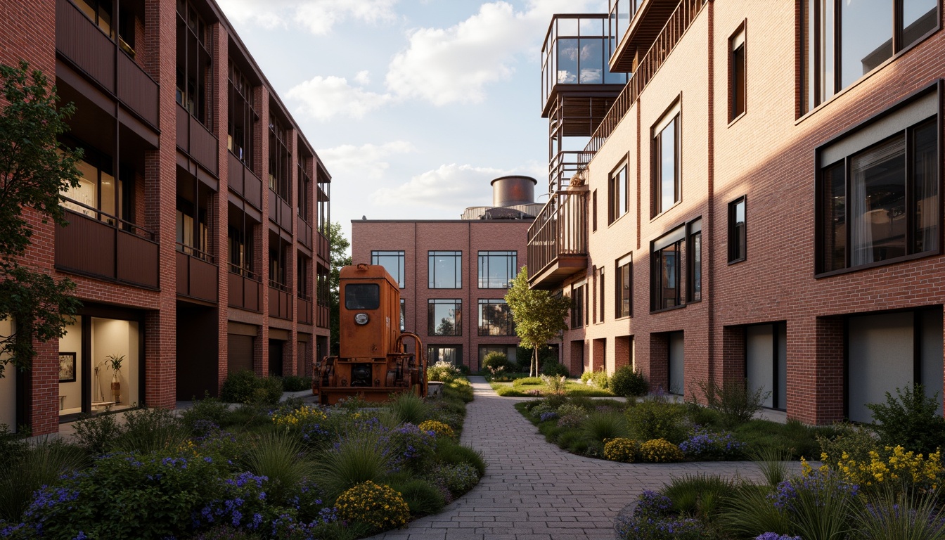 Prompt: Industrial heritage site, exposed brick buildings, rusty metal structures, reclaimed wood accents, vintage factory equipment, urban renewal, mixed-use development, adaptive reuse, modern amenities, sleek glass facades, corten steel cladding, brutalist architecture, post-industrial landscape, overgrown vegetation, abandoned machinery, nostalgic atmosphere, warm golden lighting, shallow depth of field, 2/3 composition, realistic textures, ambient occlusion.