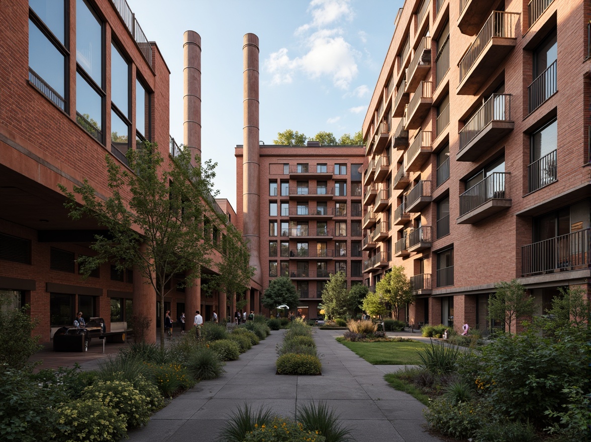 Prompt: Industrial heritage site, exposed brick buildings, rusty metal structures, reclaimed wood accents, vintage factory equipment, urban renewal, mixed-use development, adaptive reuse, modern amenities, sleek glass facades, corten steel cladding, brutalist architecture, post-industrial landscape, overgrown vegetation, abandoned machinery, nostalgic atmosphere, warm golden lighting, shallow depth of field, 2/3 composition, realistic textures, ambient occlusion.