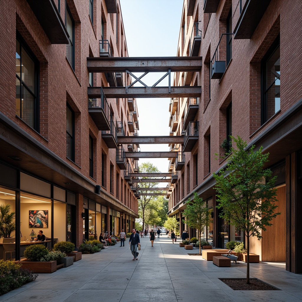 Prompt: Industrial heritage site, exposed brick buildings, rusty metal structures, reclaimed wood accents, vintage factory equipment, urban renewal, mixed-use development, adaptive reuse, modern amenities, sleek glass facades, minimalist interiors, polished concrete floors, industrial chic decor, natural light pouring in, airy open spaces, communal courtyards, pedestrian-friendly walkways, vibrant street art, eclectic neighborhood vibe, warm golden lighting, shallow depth of field, 2/3 composition, realistic textures, ambient occlusion.