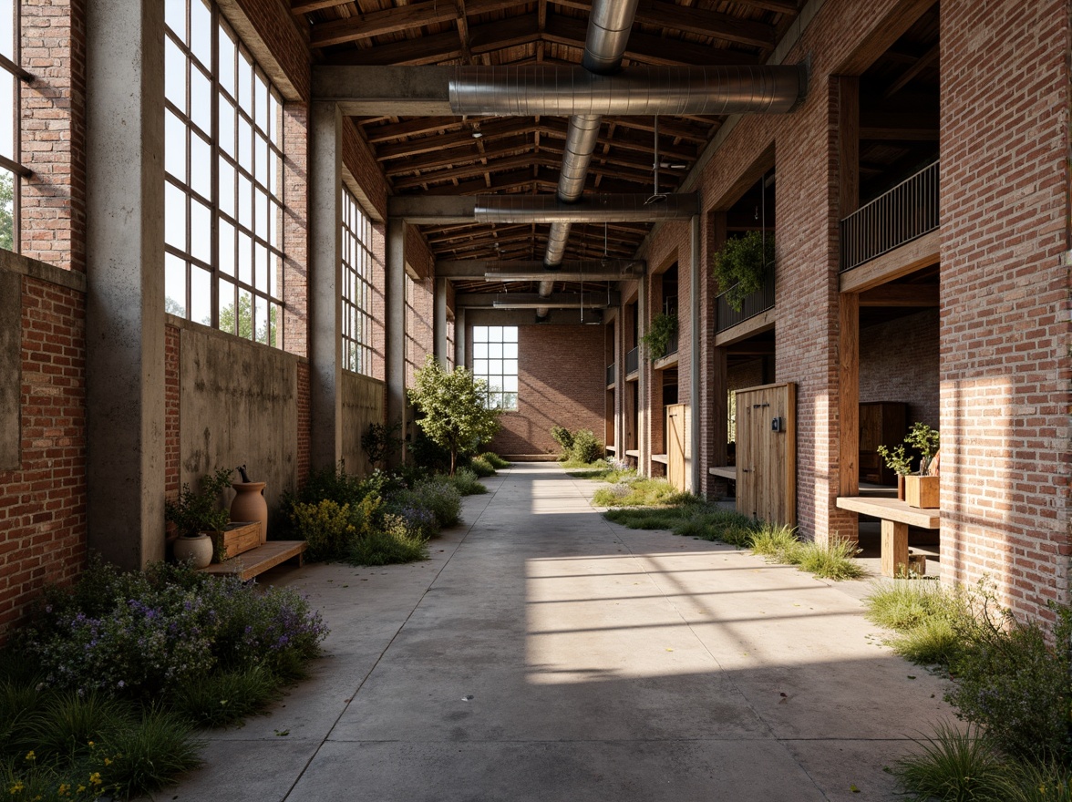 Prompt: Rustic industrial landscape, abandoned factories, worn brick walls, distressed metal roofs, reclaimed wood accents, earthy tones, natural textures, regional materials, local craftsmanship, exposed ductwork, concrete floors, steel beams, functional minimalism, industrial chic aesthetic, warm soft lighting, shallow depth of field, 1/1 composition, realistic renderings, ambient occlusion.