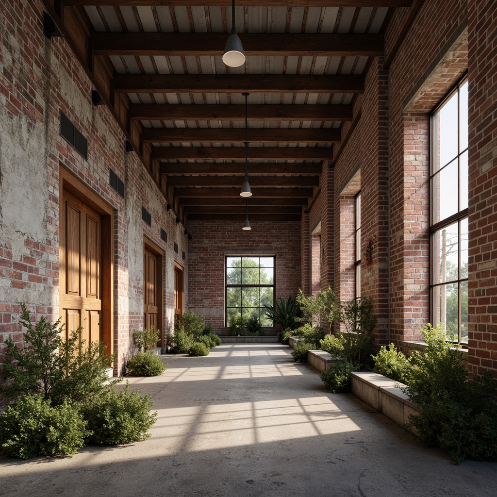 Prompt: Rustic industrial landscape, abandoned factories, worn brick walls, distressed metal roofs, reclaimed wood accents, earthy tones, natural textures, regional materials, local craftsmanship, exposed ductwork, concrete floors, steel beams, functional minimalism, industrial chic aesthetic, warm soft lighting, shallow depth of field, 1/1 composition, realistic renderings, ambient occlusion.