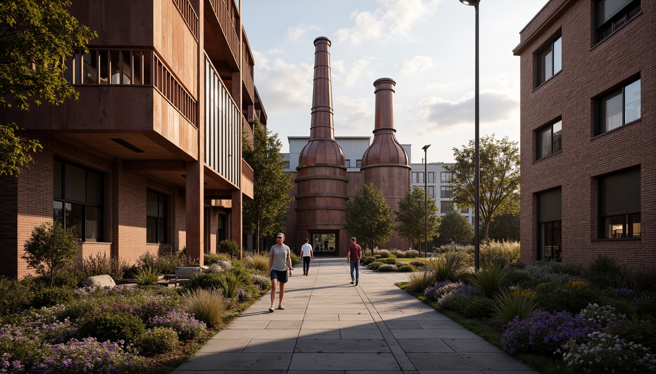 Prompt: Industrial heritage site, exposed brick buildings, rusty metal structures, reclaimed wood accents, vintage factory equipment, urban renewal, mixed-use development, adaptive reuse, modern amenities, sleek glass facades, corten steel cladding, brutalist architecture, post-industrial landscape, overgrown vegetation, abandoned machinery, nostalgic atmosphere, warm golden lighting, shallow depth of field, 2/3 composition, realistic textures, ambient occlusion.