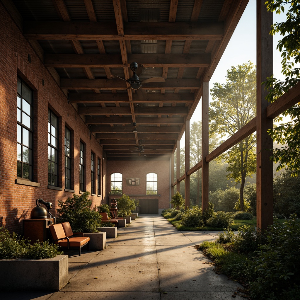 Prompt: Rustic industrial landscape, abandoned factories, distressed brick walls, corrugated metal roofs, worn wooden beams, vintage machinery, urban decay, overgrown vegetation, gritty urban atmosphere, warm golden lighting, shallow depth of field, 1/2 composition, cinematic view, realistic textures, ambient occlusion, nostalgic mood, retro-futuristic elements, exposed ductwork, concrete floors, steel columns, reclaimed wood accents, industrial chic aesthetic.