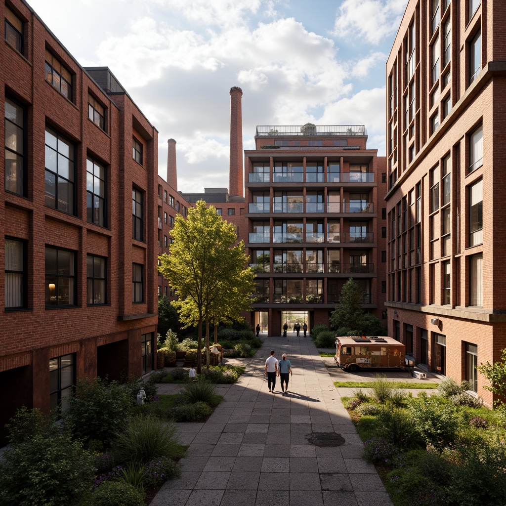 Prompt: Industrial heritage site, exposed brick buildings, rusty metal structures, reclaimed wood accents, vintage factory equipment, urban renewal, mixed-use development, adaptive reuse, modern amenities, sleek glass facades, corten steel cladding, brutalist architecture, post-industrial landscape, overgrown vegetation, abandoned machinery, nostalgic atmosphere, warm golden lighting, shallow depth of field, 2/3 composition, realistic textures, ambient occlusion.